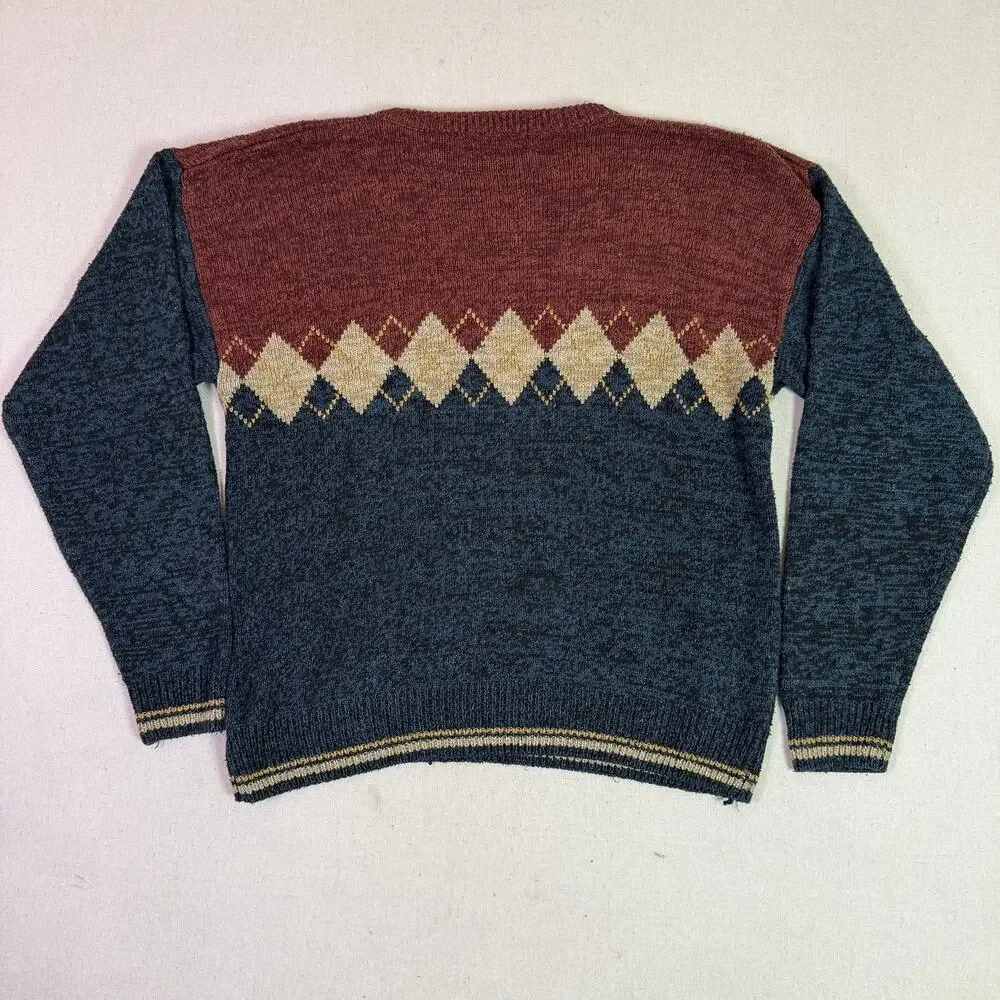 Vintage 90s Hunt Club Argyle Crewneck Sweater Men's Med Silk Cotton Grandpacore - Picture 9 of 11